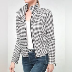 White House Black Market Black and White Gingham Moto Jacket Size 8 Medium WHBM